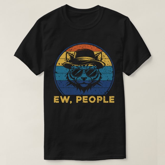 Uscha människor Retro solnedgång Introvert Katt T Shirt (Design framsida)