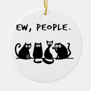 Uscha människor roliga mjauande svarta katter  julgransprydnad keramik