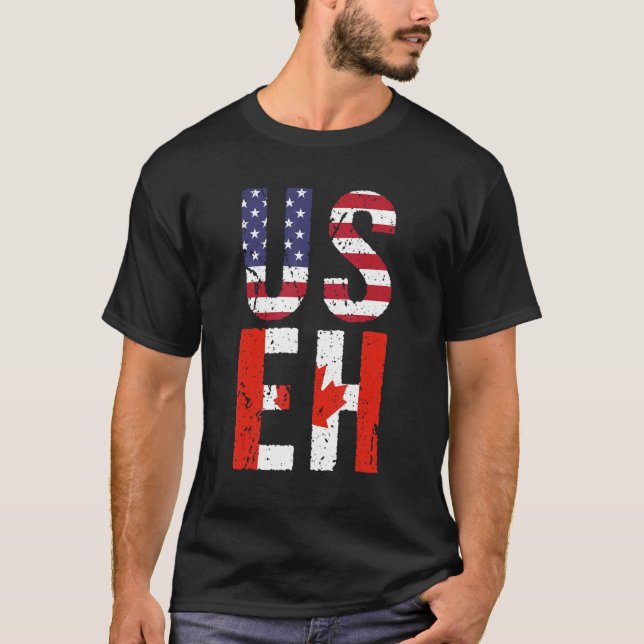 Useh America Canada Day Flagga American Canadian P T Shirt (Framsida)