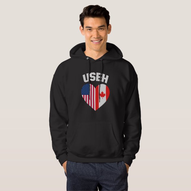USEH America Canada Flagga Funny American Canadian Hoodie (Hel framsida)