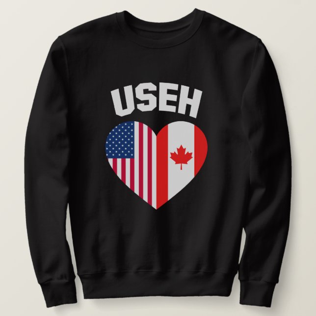 USEH America Canada Flagga Funny American Canadian Lång Ärmad Tröja (Design framsida)