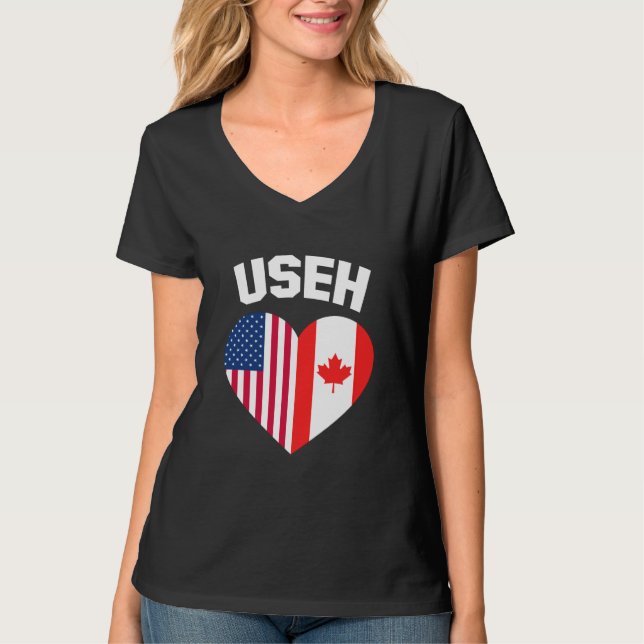 USEH America Canada Flagga Funny American Canadian T Shirt (Framsida)