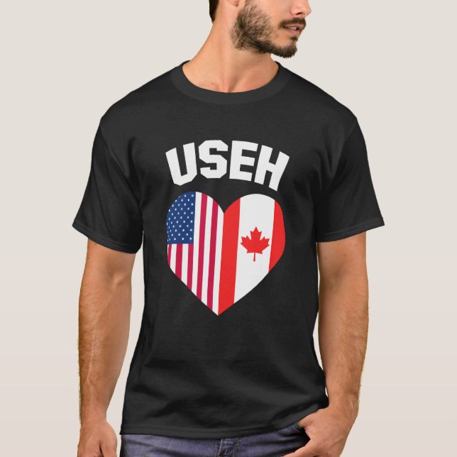 USEH America Canada Flagga Funny American Canadian T Shirt (Framsida)