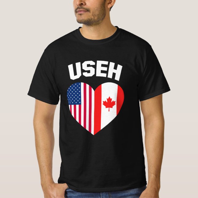 USEH America Canada Flagga Funny American Canadian T Shirt (Framsida)