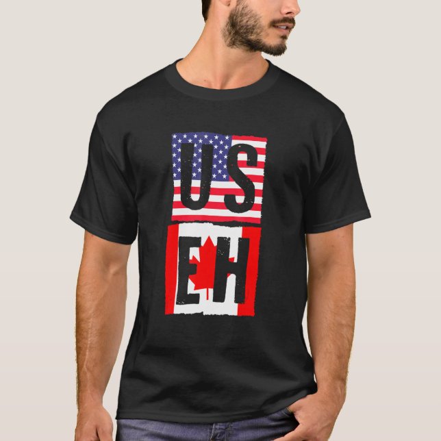 Useh Canadian Flagga Maple Löv USA flagga American T Shirt (Framsida)