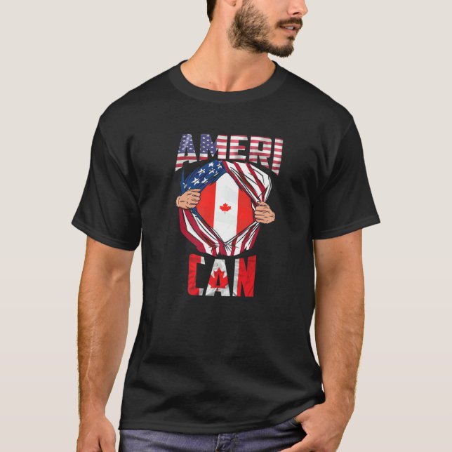 Useh Cdn Maple Löv halv kanadensisk halv amerikans T Shirt (Framsida)