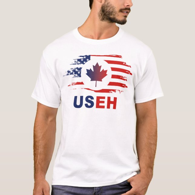 USEH HalCanadian American USA flagga United T Shirt (Framsida)