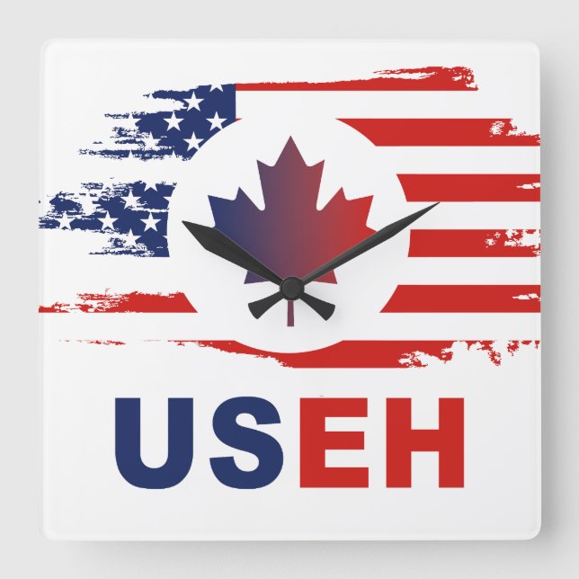 USEH halv kanadensisk: Kanada USA flagga Unite Fyrkantig Klocka (Framsida)