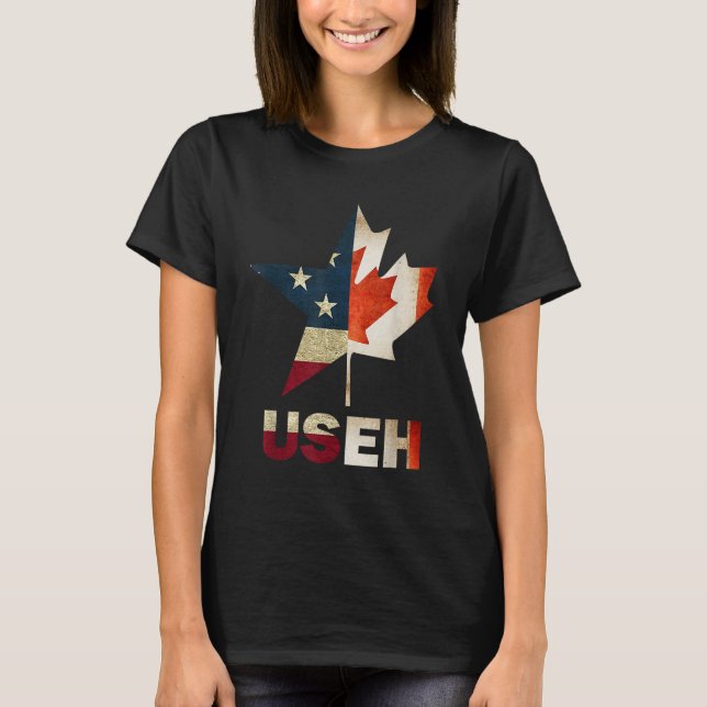 USEH Löv Canadian American Flagga Canada USA flagg T Shirt (Framsida)