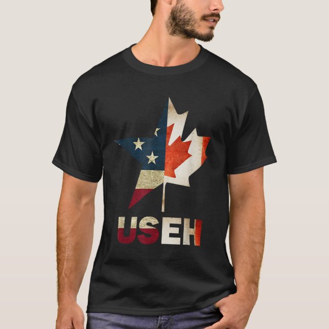 USEH Löv Canadian American Flagga Canada USA flagg T Shirt (Framsida)