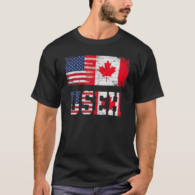 Useh Löv Canadian American Flagga Design T Shirt (Framsida)