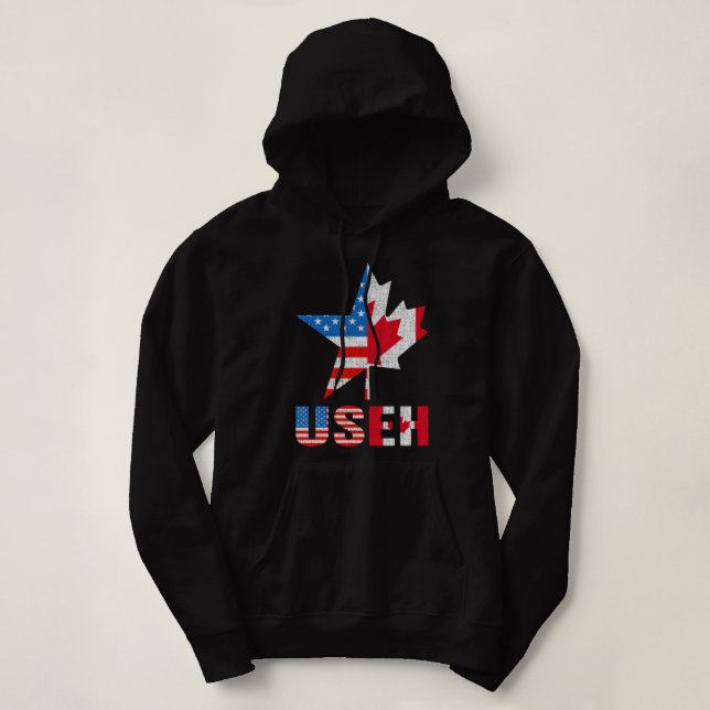 Useh Löv Canadian American Flagga Maple Canada USA T Shirt (Design framsida)