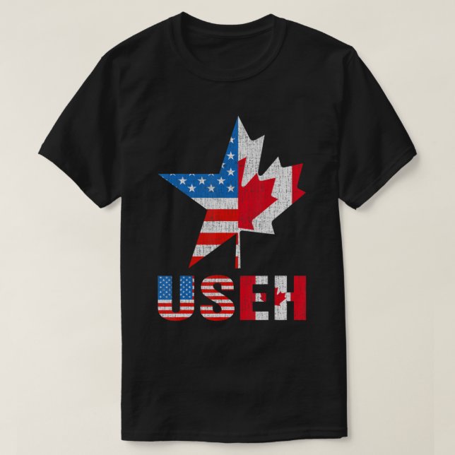 Useh Löv Canadian American Flagga Maple Canada USA T Shirt (Design framsida)