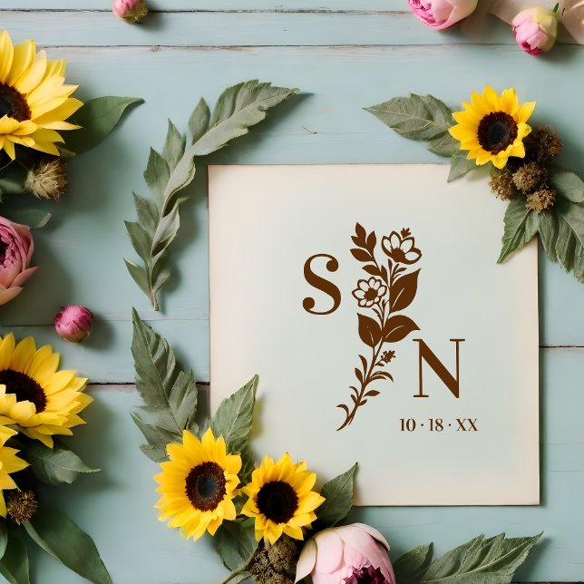 User Lavish Romantic Flower Deluxe Wedding Initial Stämpel (Lavish Romantic Flowers Deluxe Wedding Initials Rubber Stamp. )