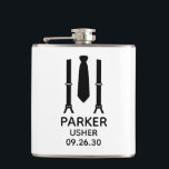 Usher Black Tie Fickplunta<br><div class="desc">Dessa flaskor är en underbar tjänst för vaktmästarna i bröllop. Om all din bröllopsfest kommer att ha kostym på sig så skulle det vara perfekt med suspenderare och en slips i svart. Avslappnaden är ännu formell. De skulle vara underbara för en reklamfest eller helg.</div>
