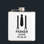 Usher Black Tie Fickplunta<br><div class="desc">Dessa flaskor är en underbar tjänst för vaktmästarna i bröllop. Om all din bröllopsfest kommer att ha kostym på sig så skulle det vara perfekt med suspenderare och en slips i svart. Avslappnaden är ännu formell. De skulle vara underbara för en reklamfest eller helg.</div>