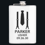Usher Black Tie Fickplunta<br><div class="desc">Dessa flaskor är en underbar tjänst för vaktmästarna i bröllop. Om all din bröllopsfest kommer att ha kostym på sig så skulle det vara perfekt med suspenderare och en slips i svart. Avslappnaden är ännu formell. De skulle vara underbara för en reklamfest eller helg.</div>