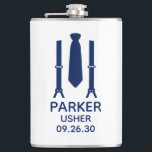 Usher Blue Tie Fickplunta<br><div class="desc">Den här kolven är perfekt för vaktmästarna i bröllopsfesten. Om all din bröllopsfest kommer att ha kostym på sig så skulle det vara perfekt för dem alla. Avslappnaden är ännu formell. De skulle vara underbara för en reklamfest eller helg. Titeln kan ändras till best man,  groomsman,  groom osv.</div>