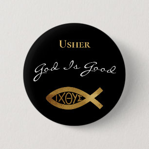 Usher Christian Church Gud är Bra Modern Black Knapp