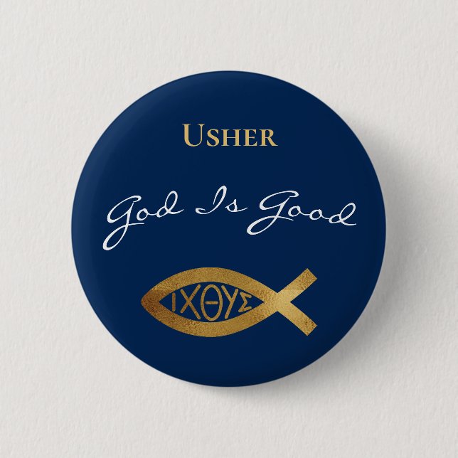 Usher Christian Church Gud är Bra Modern Blue Knapp (Framsida)