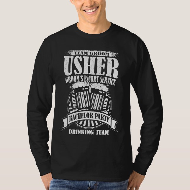 Usher Groom's Escort Service Bachelor Party Tee Shirt (Framsida)