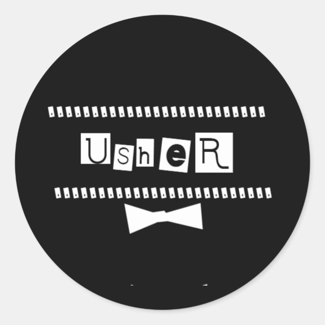 Usher White på Black Runt Klistermärke (Framsida)