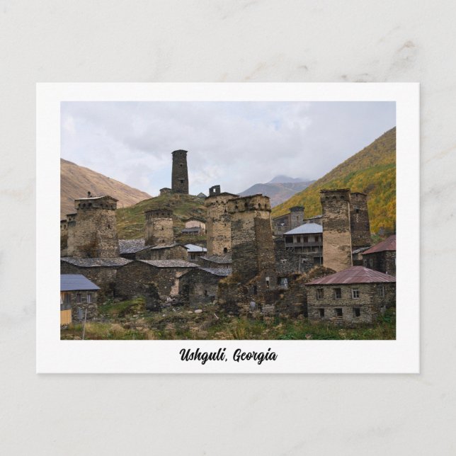 Ushguli by i Svaneti, Georgien vykort (Framsida)