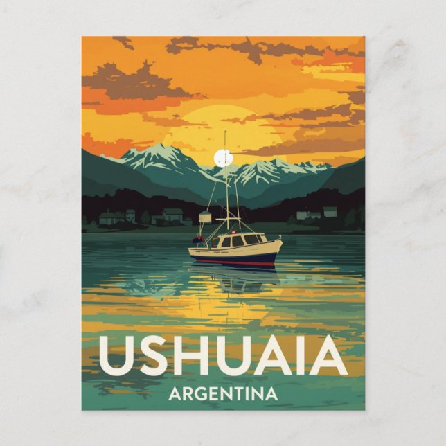 Ushuaia Argentina Sunset Boat Beagle Vykort (Framsida)