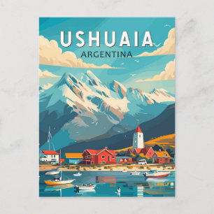 Ushuaia Argentina Travel Art Vintage Vykort