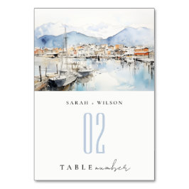 Ushuaia, Argentina Watercolor Landscape Wedding Bordsnummer