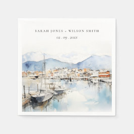 Ushuaia, Argentina Watercolor Landscape Wedding Pappersservett