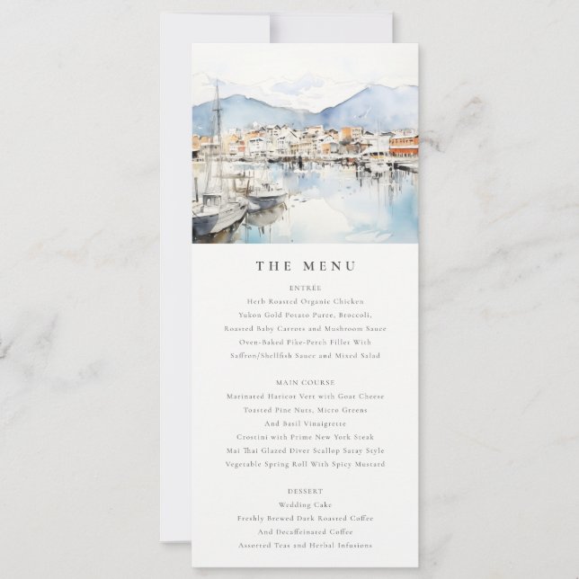 Ushuaia, Argentina Watercolor Scape Wedding Menu Inbjudningar (Framsida)