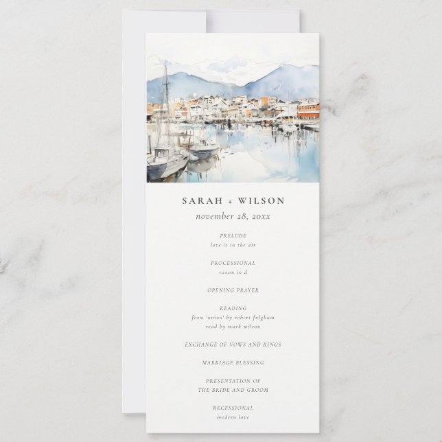 Ushuaia, Argentina Watercolor Scape Wedding Menu Inbjudningar (Framsida)