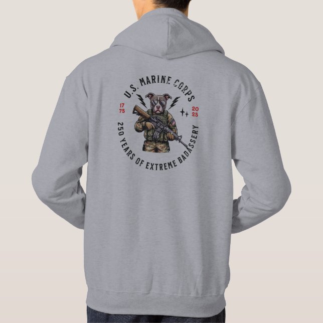 USMC 250 år av Badassery Kamouflage Hund Hoodie (Baksida)