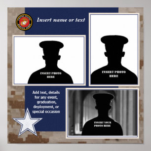 USMC Camo och blåttfotoCollage Poster