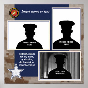 USMC Camo och Blue Photo Collage Poster