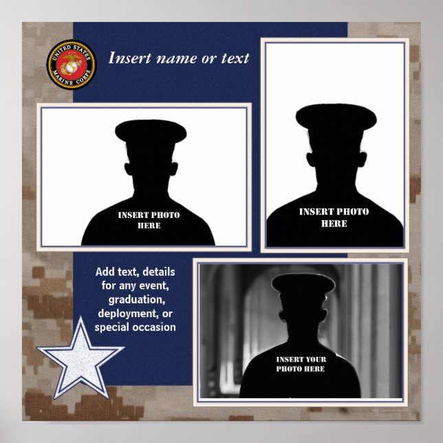 USMC Camo och Blue Photo Collage Poster (Framsidan)