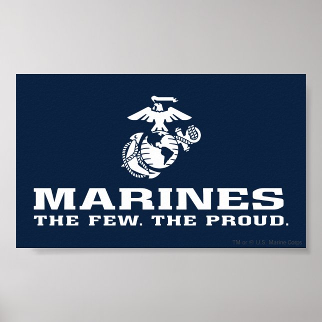 USMC Det fåtal Logotypen Proud staplade - vit Poster (Framsidan)