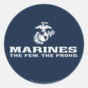 USMC Det fåtal Logotypen Proud staplade - vit Runt Klistermärke