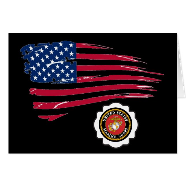 USMC Emblem och U S Flagga Hälsningskort (Framsidan Horizontal)