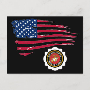 USMC Emblem och US Flagga Vykort