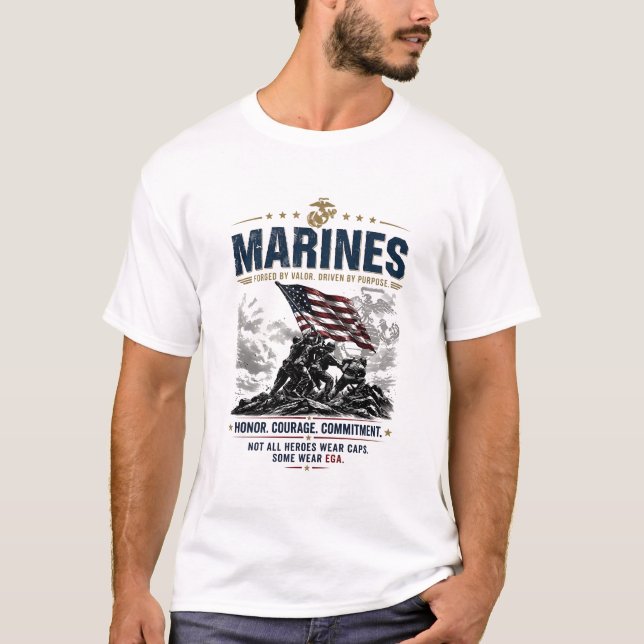 USMC Marines Smidda Av Mod Amerikansk Flagga EGA M T Shirt (Framsida)