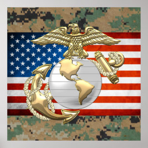 Usmc-örnen, jordklot & ankrar (EGA) [3D] Poster