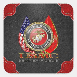 USMC Semper Fi [Speciell utgåva] [3D] Fyrkantigt Klistermärke