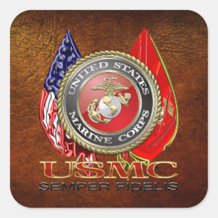 USMC Semper Fi [Speciell utgåva] [3D] Fyrkantigt Klistermärke