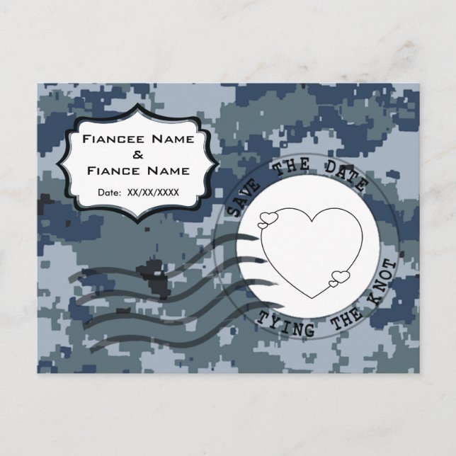 USN Navy Save Date and Heart Meddelande Vykort (Framsida)