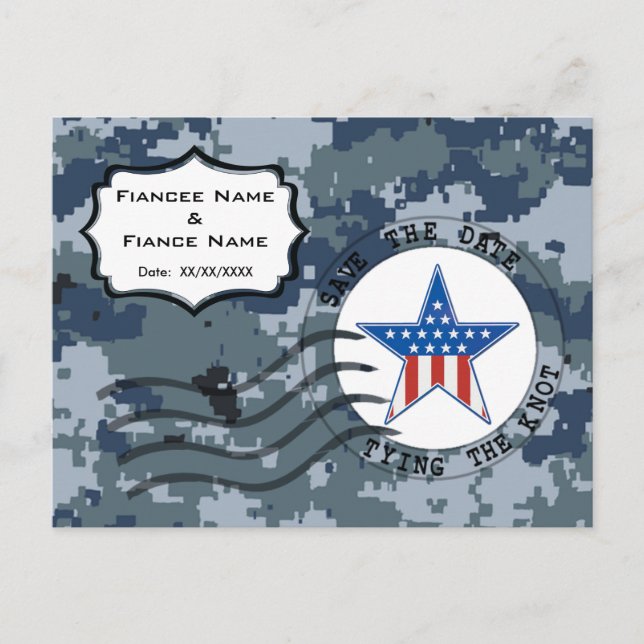 USN Navy Save Date and Star Meddelande Vykort (Framsida)