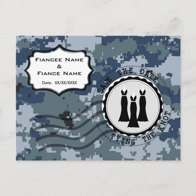 USN Navy Save the Date & Klänningar Meddelande Vykort (Framsida)