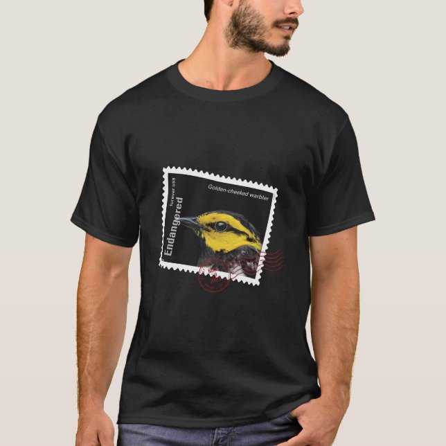 Usps-utrotningshotade arter Golden-Cheeked Warbler T Shirt (Framsida)
