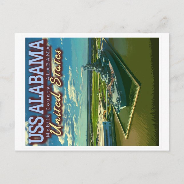 USS ALABAMA slagskepp - MOBILE ALABAMA USA Vykort (Framsida)